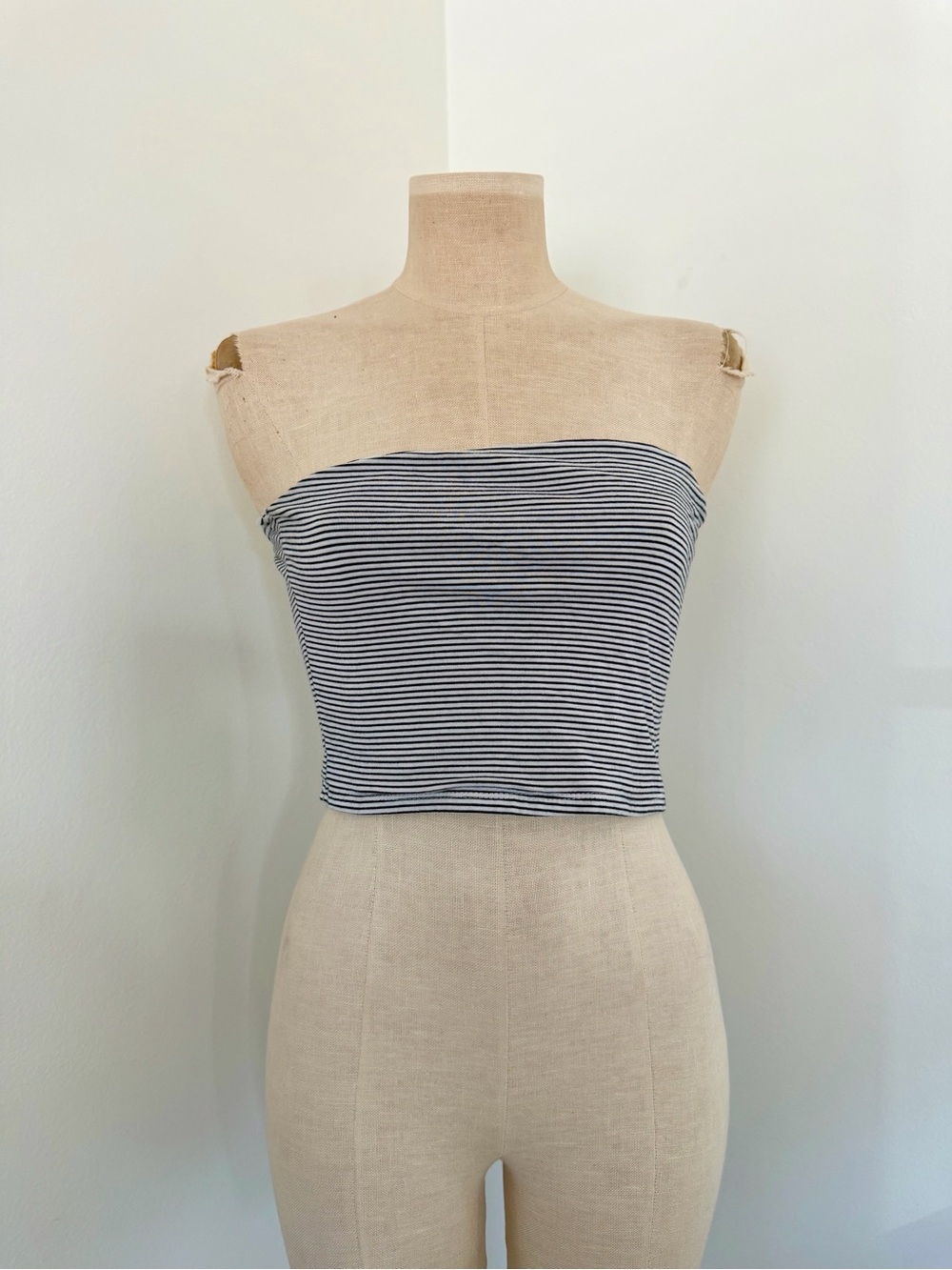 Heart Hips Black & White Striped Strapless Crop Top